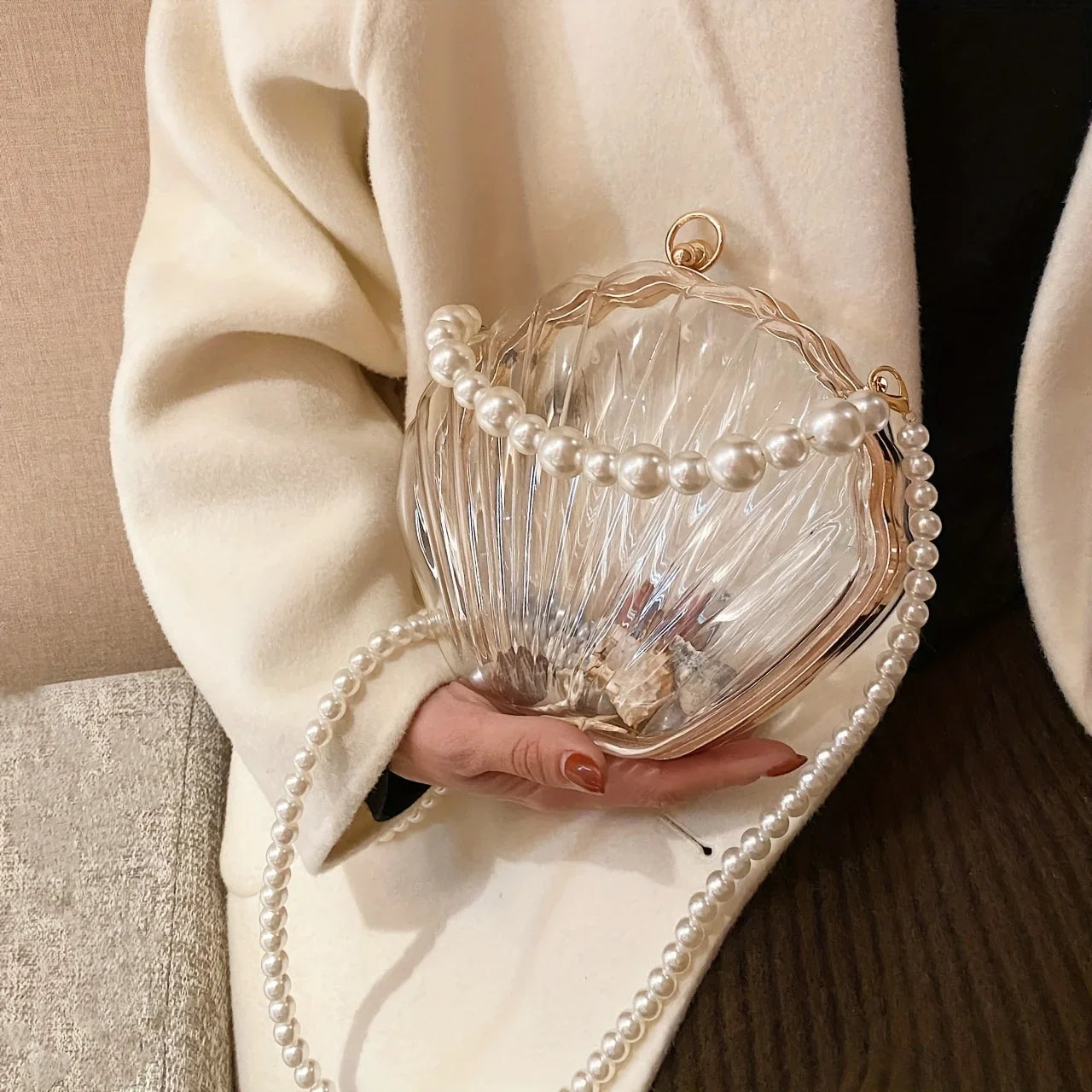 Clear Acrylic Shell Shaped Bag, Trendy Chain Crossbody Bag, Women's Niche Design Novelty Purse