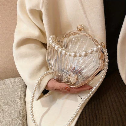 Clear Acrylic Shell Shaped Bag, Trendy Chain Crossbody Bag, Women's Niche Design Novelty Purse