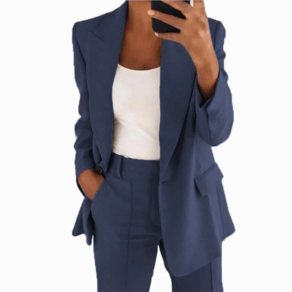 Elegant Slim Fit Suit Jacket And Pants Set for Women 2024 New Fashion Spring Autumn Turn-down Collar High-end Feeling