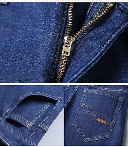 Men New Winter Classics Fleece Thick Warm Jeans Men's Loose Straight Elastic Denim Pants Casual Plush Trousers Large Size 28-40