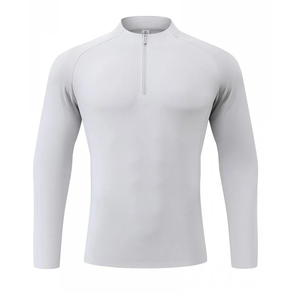 Autumn Winter Outdoor Half-zipper Stand-up Collar Quick-drying Sports Long-sleeved Gym Fitness Running Training Suit T-shirt Men