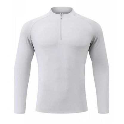 Autumn Winter Outdoor Half-zipper Stand-up Collar Quick-drying Sports Long-sleeved Gym Fitness Running Training Suit T-shirt Men