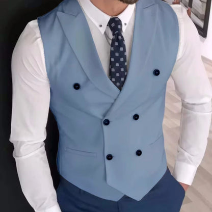 Men Vest Ivory Double Button Solid With Lapel Waistcoat Suit For Wedding Birthday Banquet Office Business Work Men Suit Vest