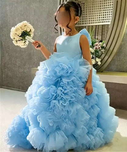 Flower Girl DressesLuxury White Ivory Flower Flower Girl Dresses Pearls Dubai Kids Princess Birthday Wedding Party Children Holi