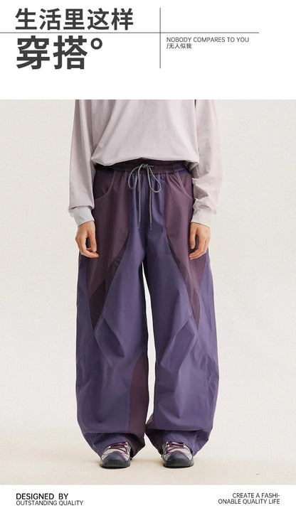 Men Outdoor Lightweight Quick Dry Ultra Loose Casual Splice Wide Leg Techwear Track Cargo Pants Women Streetwear Baggy Trousers