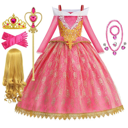 Girls Princess Costume Aurora Vestidos Cosplay Dress Girls Halloween Carnival Birthday Outfit Party Ball Gown