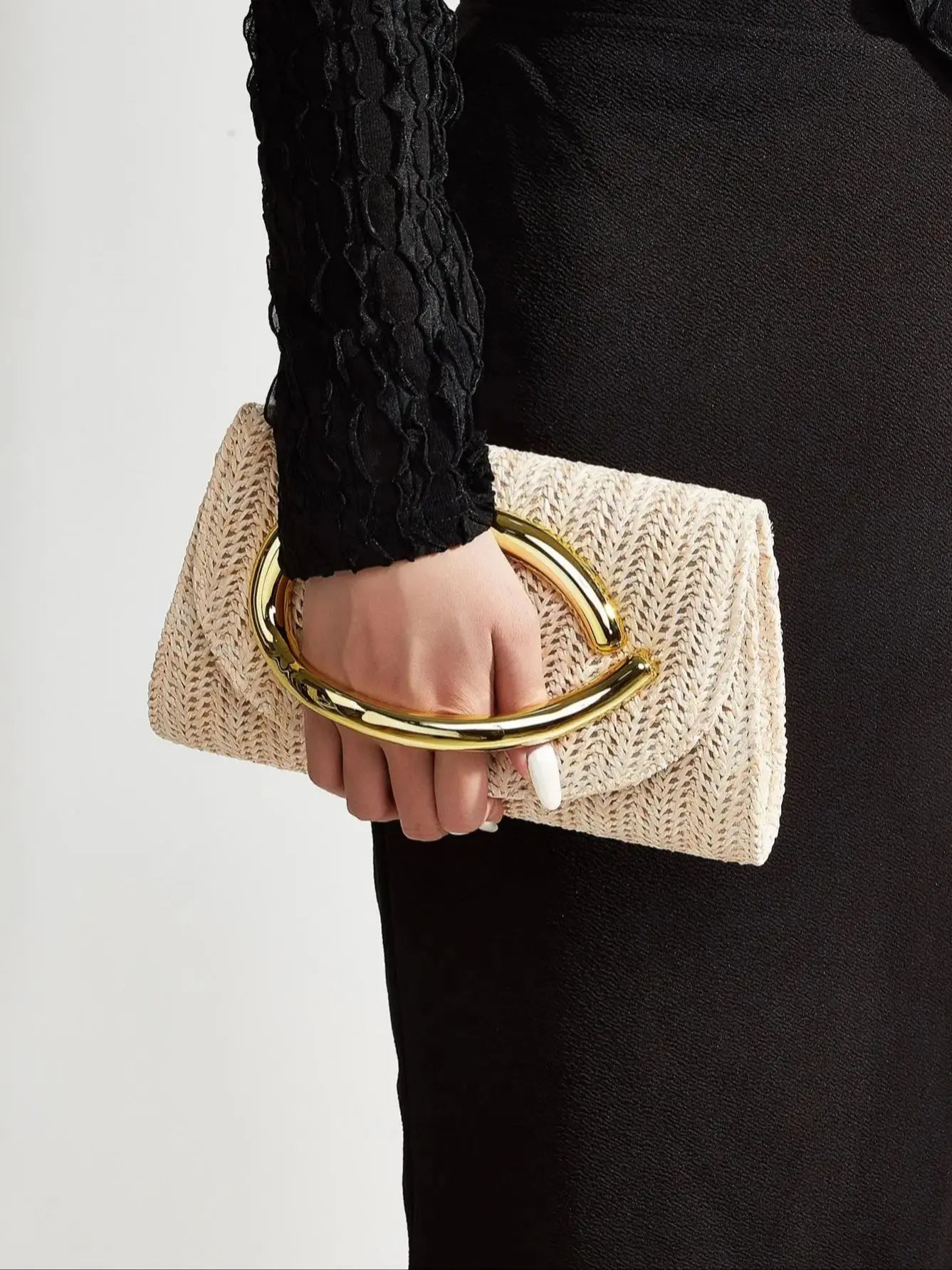Women's Woven Clutch Bag with Flap, Stylish Handle, Detachable Shoulder Strap, Simple Solid Color, Wedding Season, Party, Prom, Gathering, Envelope Bag, Flap Bag, Summer Beach, Holiday Essential, Vacation Season, Solid Color,
