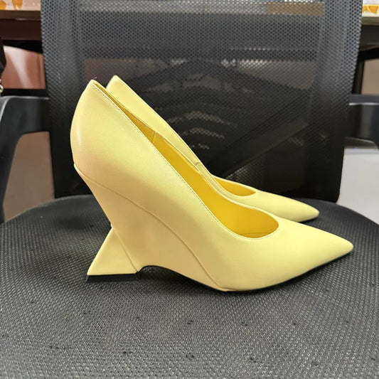 Runway Women Heels Pumps 2026 Designer Shoes Patent leather Pointed Toe Slingback Shallow Luxury Brand Strange Heel Woman Shoes