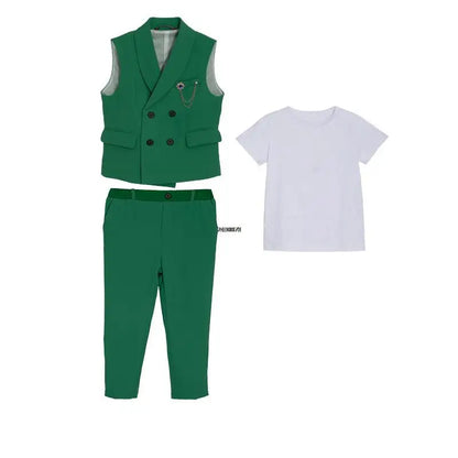 Children Formal Wedding Suit Kids Vest Pants Party Photograph Set Teenager Boys Tuxedo Party Dress Child Dance Show Costume