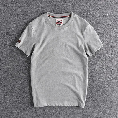 Summer New American Retro Short-sleeved O-neck Solid Color T-shirt Men's Fashion Simple 100% Cotton Washed Casual Sport Tops