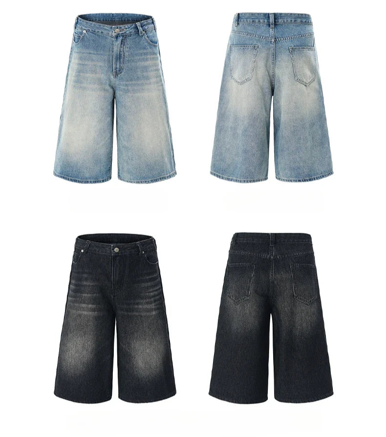 Summer New Fashion Denim Shorts Loose Straight Casual Vintage American Personality Jeans Streetwear Male Short Pants