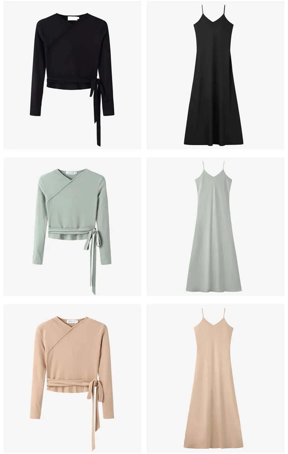 2024 woman clothing high Stretch ribbing closed-fit wrap tops + Matte Satin dress Maxi matching sets (ship out in 1 day)