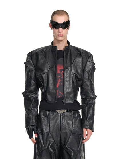 Spring Autumn Cool Handsome Short Deconstruction Pu Leather Jacket Men Luxury Designer Punk Style Clothes Streetwear