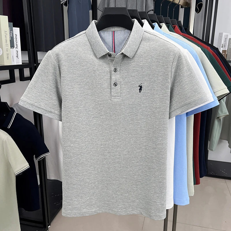 100% pure cotton short sleeve polo shirt summer new breathable men's T-shirt high-end brand Paul Pony embroidered business top