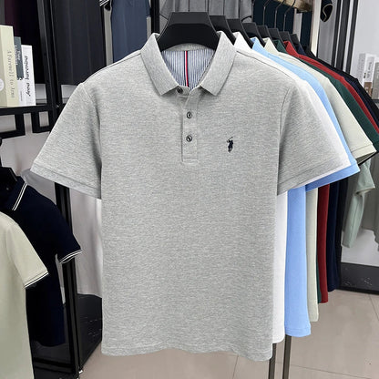 100% pure cotton short sleeve polo shirt summer new breathable men's T-shirt high-end brand Paul Pony embroidered business top