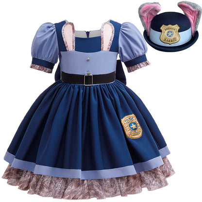Girls Cosplay Zootopia 2 Police Officer Judy Bunny Dress For Kids Holiday Party Cute Dress With Accessories Fancy Set