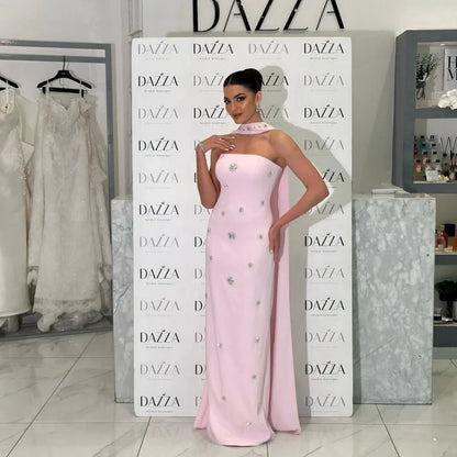 Customized Pink Glitter Long Silk Scarves Strapless robes de soirée Sleeveless Party Dresses Floor-Length Prom Dress 2025