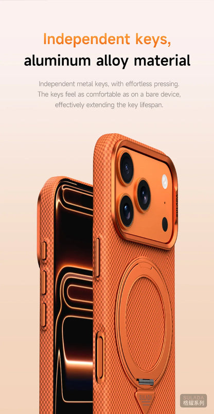 Kevlar Pattern Texture Wireless Charging Case For IPhone 18 Pro Max 17 16 360° Rotate Bracket Bare-metal Feel Drop-Proof Cover