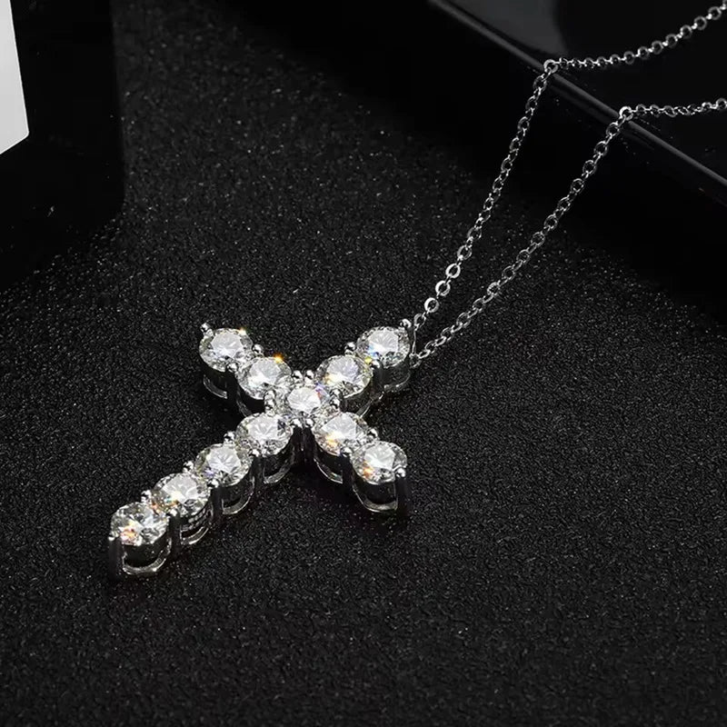 Certified 3.5MM Moissanite Necklace 14K Gold Filled Cross Pendant Necklace for Women Europe and America Vintage Jewelry
