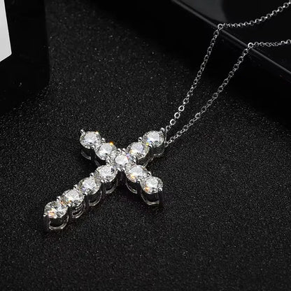 Certified 3.5MM Moissanite Necklace 14K Gold Filled Cross Pendant Necklace for Women Europe and America Vintage Jewelry