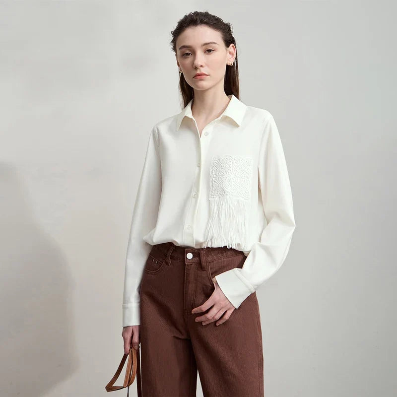 Women's Shirt 2025 Autumn New Casual Long Sleeves Women's Clothing Loose Medium And Long Tassel Elegant Ladies Tops12523124