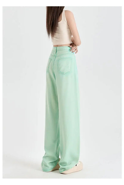 Woman Jeans 100% Lyocell Breathable Denim Wide Leg Towel Sweep drape loose 2025 Summer ice silk Baggy Famale Denim Pants 5 Color