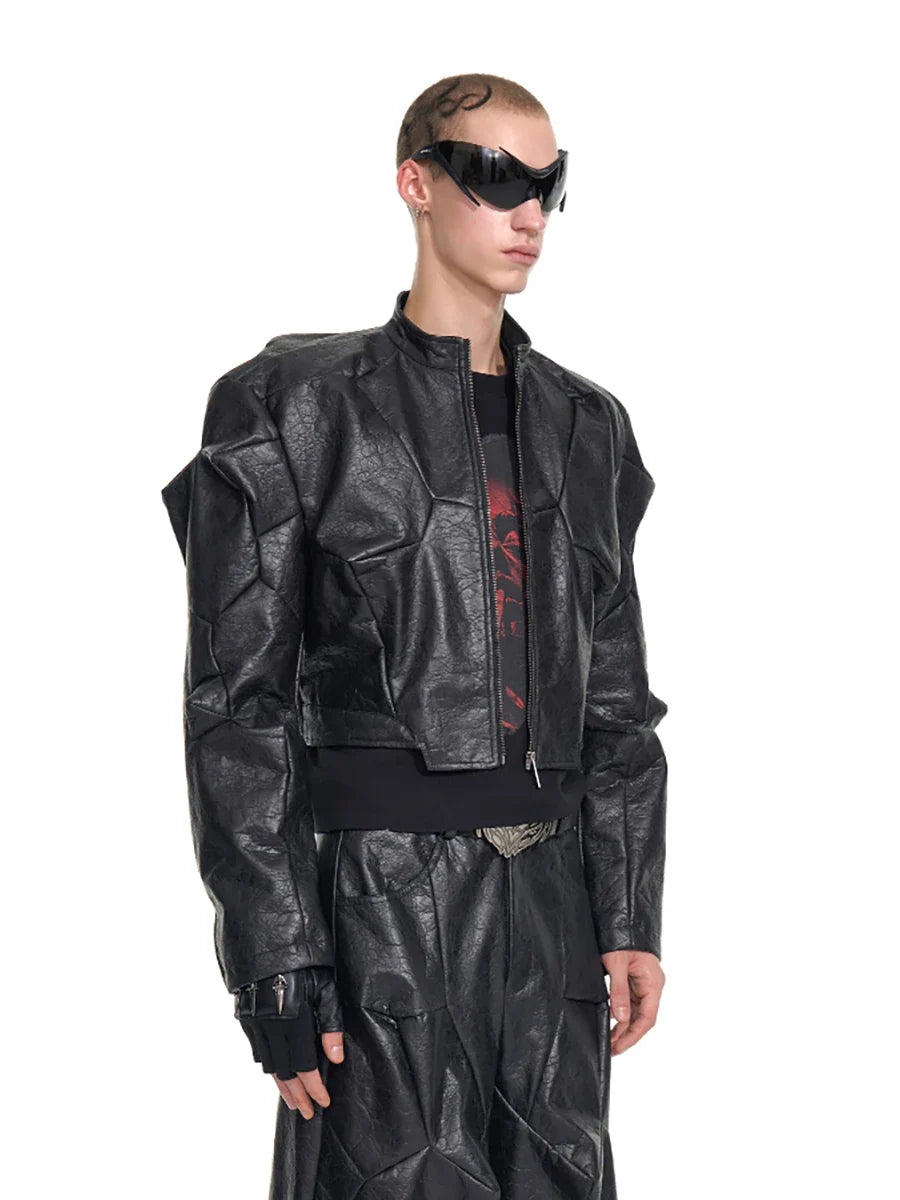 Spring Autumn Cool Handsome Short Deconstruction Pu Leather Jacket Men Luxury Designer Punk Style Clothes Streetwear