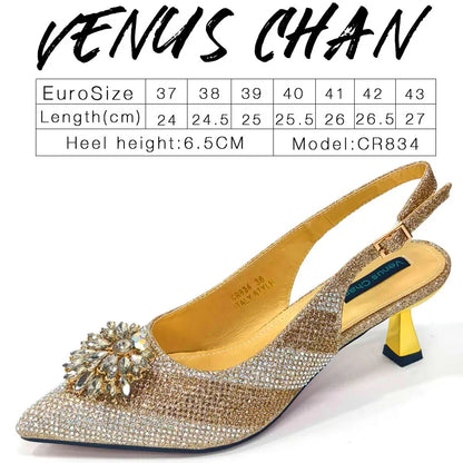Italian Shoes and Bags Matching Set 2024 Silver Color Rhinestone Fashion High Heels for Women Pointed Toe Pumps
