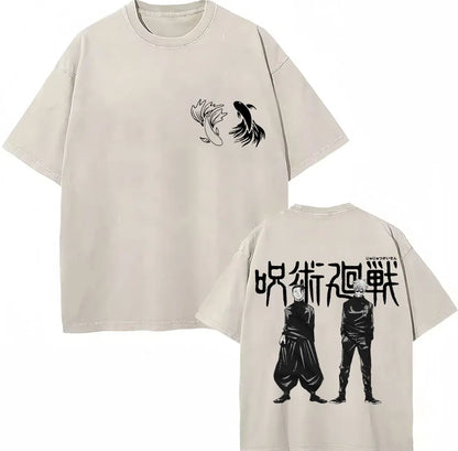 Japan Anime Jujutsu Kaisen Washed T Shirts Satoru Gojo Geto Suguru T-shirt Casual Cotton Oversized Harajuku T Shirt Fans Gifts