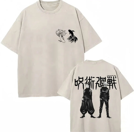 Japan Anime Jujutsu Kaisen Washed T Shirts Satoru Gojo Geto Suguru T-shirt Casual Cotton Oversized Harajuku T Shirt Fans Gifts