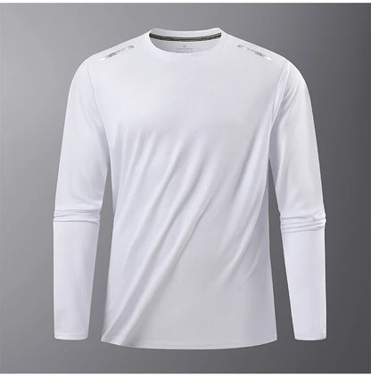 Men's Summer Long Sleeve Tops Outdoor Elastic Quick-Drying Breathable Cool Sweatshirt Men Jogging Reflective Strip Sweatshirt
