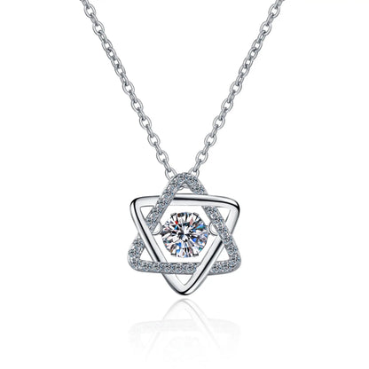 Simulation Diamonds Necklace for Women Six-pointed Star Romantic 0.5ct Moissanite Pendant Wedding S925 Silver Jewelry