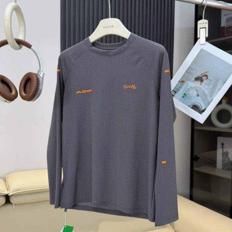 Man Mountain Outdoor Mesh Long Sleeve, Quick-Dry Breathable & Stretch Round Neck Top Unisex