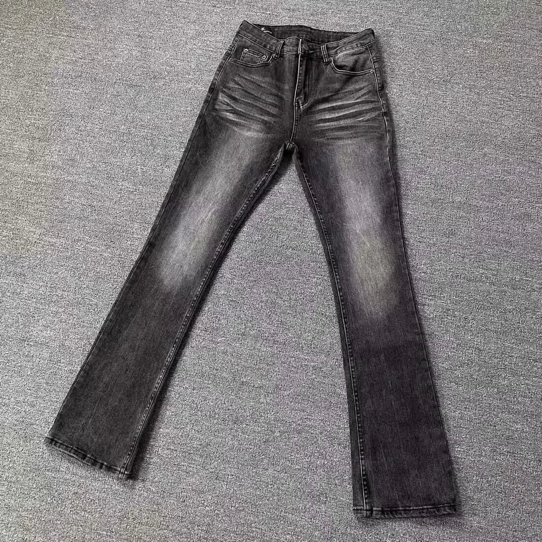 High Street Washed Black Grey Jeans Men Summer Slimming Tall Micro Flared Pants Youth Trendy Long Jeans High Waist