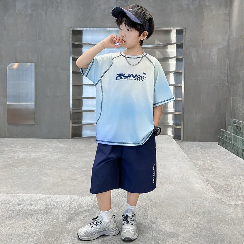 Kids Boy Summer Set Quick-drying T-shirt Shorts Clothing Set New Casual Child Sportswear 2 Pieces Outfit 5 6 7 8 9 10 11 12 14 Y