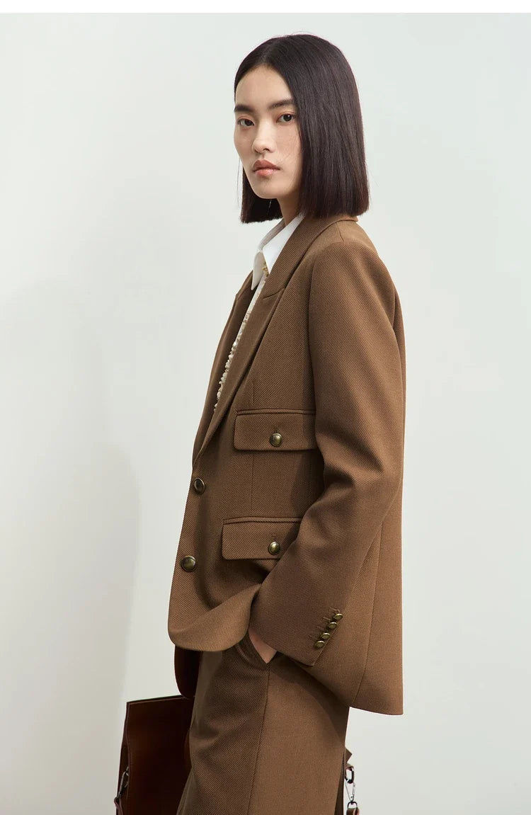 Minimalist Blazers Women Autumn 2024 Clothing Vintage Buttons Up Coat Basics Long Sleeve Jacket Office Lady Blazer 12453051