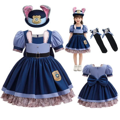 Zoo Rabbit Judy Cosplay Costume Girls Police Officer Bunny Dress with Belt For Carnival Party Role Play Movie Uniform Birthday