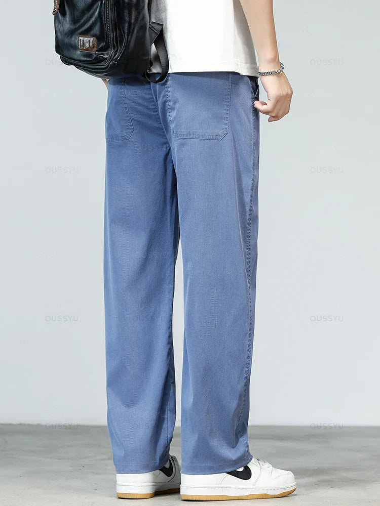 Summer Ultrathin High Quality Soft Lyocell Fabric Men's Jeans Loose Straight Denim Pants Design Casual Trousers Plus Size M-5XL