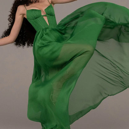 Customized Prom Gown Green Sleeveless Formal Party Dress Sexy Backless Celebrity Banquet Vestidos De Festa Perspective Evening