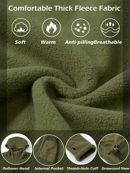 Men's Hunting Fleece Jacket Hiking Hunting Outdoor Fleece  Tactical Jacket Winter Warm Full Zip Military Hoodies Multi-Pockets