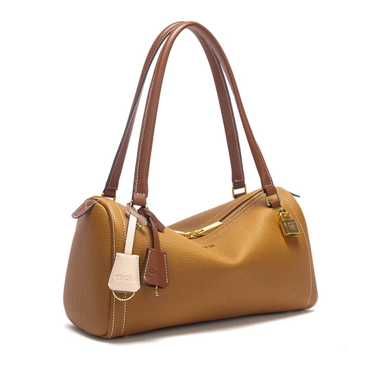 Women's Boston Bag Autumn New Simple Brown Shoulder Bag High Quality Texture Handbag