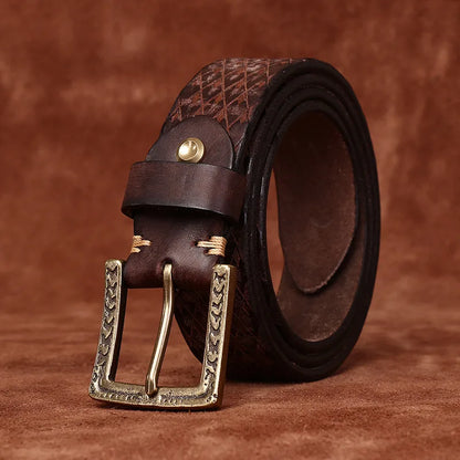 3.8CM Thickened Italian Pure Cowhide High Quality Genuine Leather Belts for Men Carving Strap Male Brass Buckle Jeans Cowboy