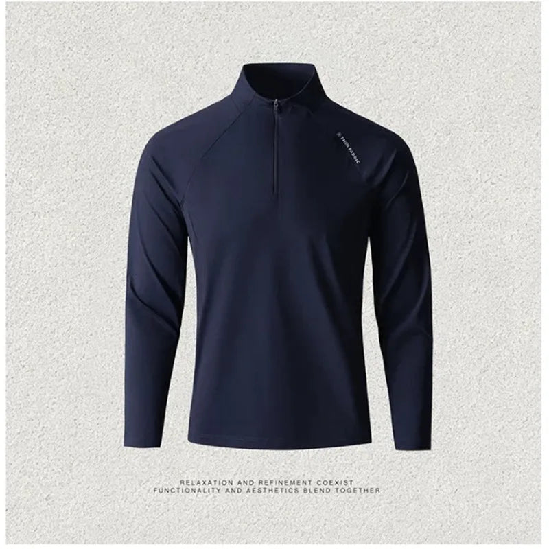 Men's Quick-Dry Half-Zip Long Sleeve T-Shirt – Breathable Four-Way Stretch Athletic Top with UPF50+ Cool Touch for Running & Gym