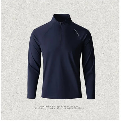 Men's Quick-Dry Half-Zip Long Sleeve T-Shirt – Breathable Four-Way Stretch Athletic Top with UPF50+ Cool Touch for Running & Gym