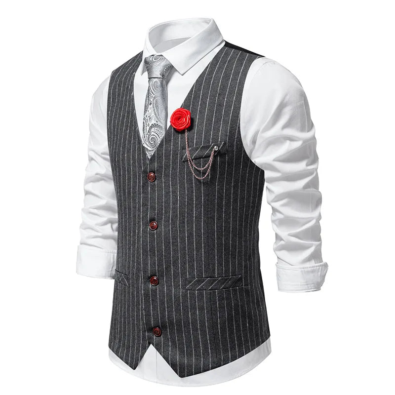 Men's Suit West Retro Striped Mail Single Breasted Waistcoat Wedding Groomsman Dress Banquet Business Daily Work Outfit Top Coat