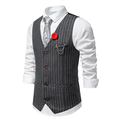 Men's Suit West Retro Striped Mail Single Breasted Waistcoat Wedding Groomsman Dress Banquet Business Daily Work Outfit Top Coat