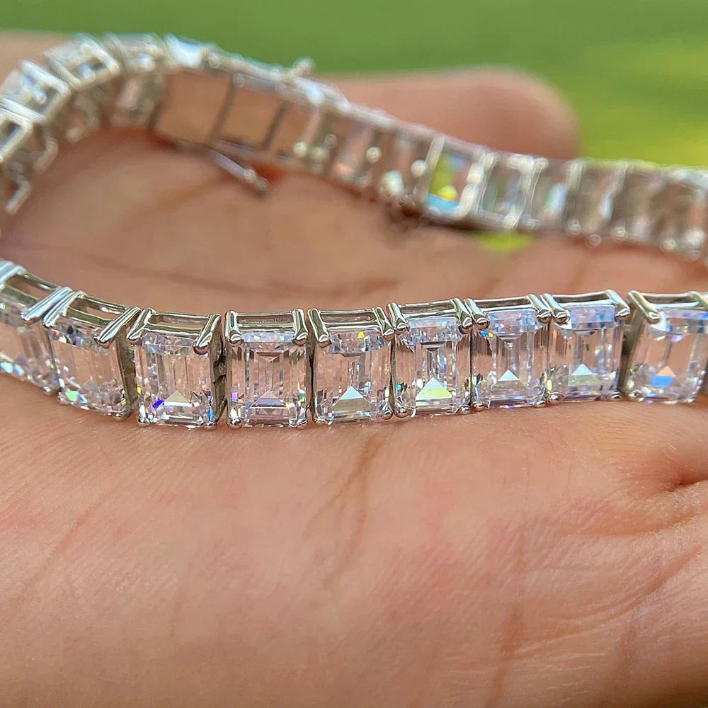0.4/1carat Emerald Cut full Moissanite Tennis Bracelet With Certificates 925 Sterling Silver plated 18k Gold Bracelets For Women