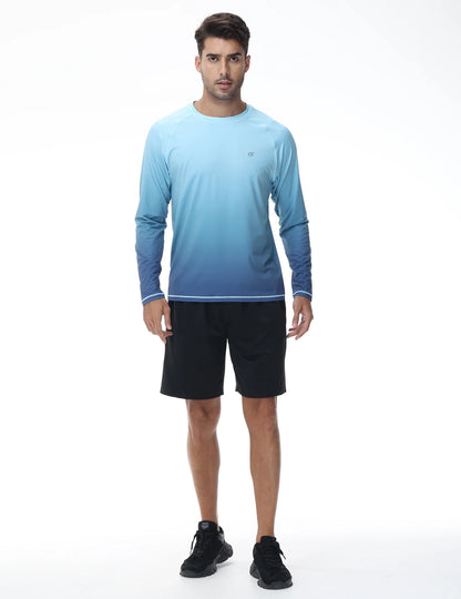 Summer Men's Long Sleeve T-Shirt UPF 50+ Rash Guard Gradient Shirt for Sport Fishing Hiking Workout Outdoor Pullover Shirt