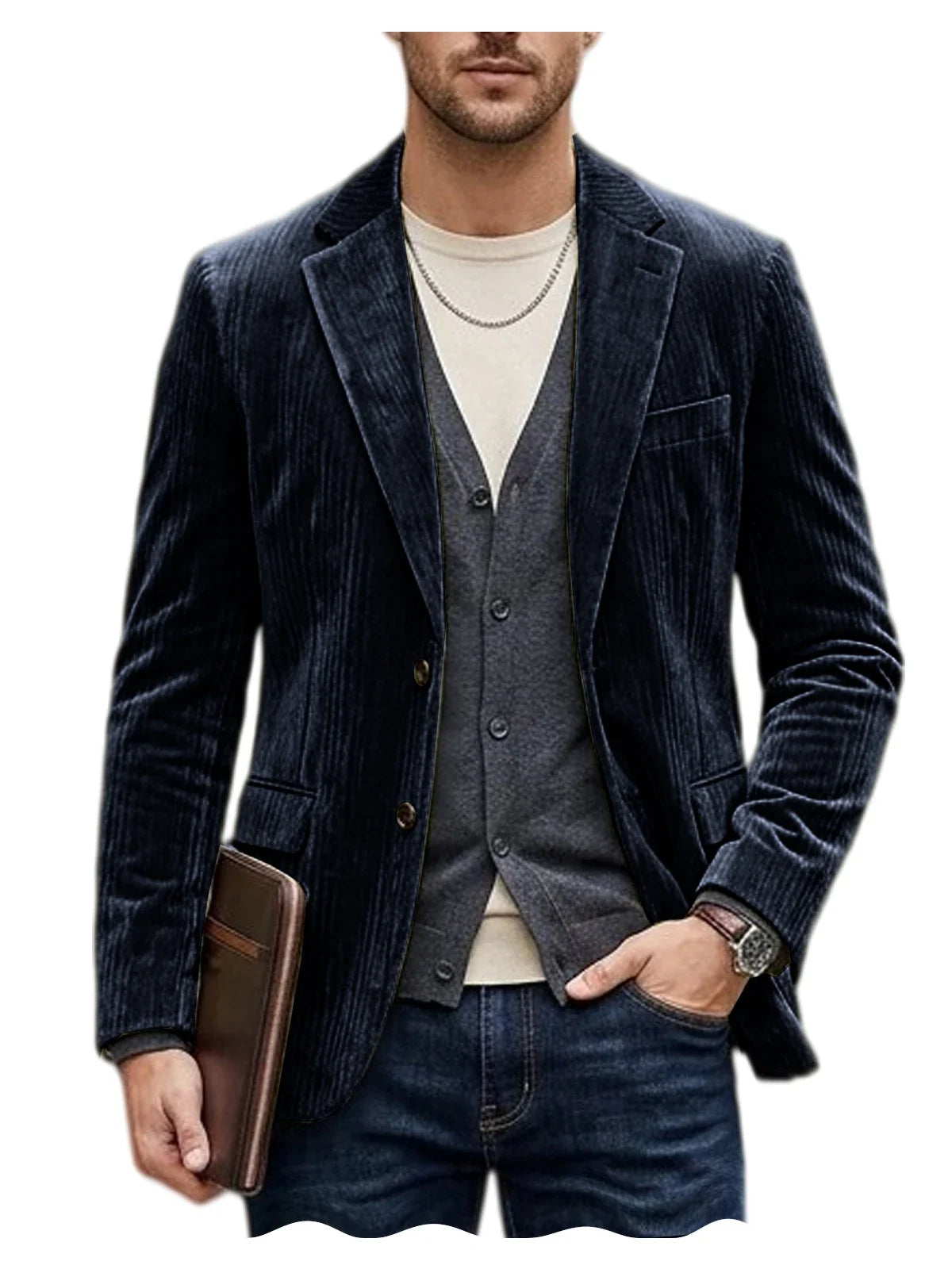 Men's Corduroy Blazer Jacket Casual Double-Sided Snow Cotton Slim Fit Notched Lapel Sport Coat for Business Daily Wear