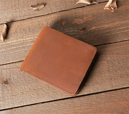 Men Handmade Crazy Horse Leather Wallet Men's Casual Simple Horizontal First Layer Cowhide Short Genuine Leather Clutch